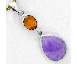 Faceted Natural Amethyst & Padparadscha Sapphire Pendant SDP123349 P-1098, 12x16 mm
