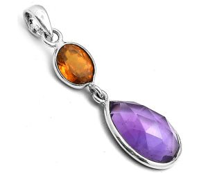 Faceted Natural Amethyst & Padparadscha Sapphire Pendant SDP123349 P-1098, 12x16 mm