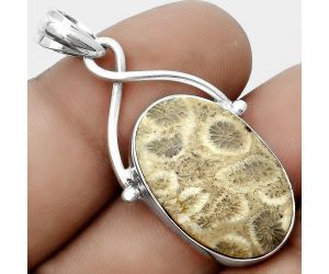 Natural Flower Fossil Coral Pendant SDP123444 P-1031, 15x24 mm