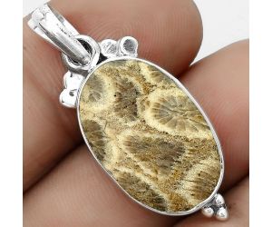 Natural Flower Fossil Coral Pendant SDP123581 P-1100, 14x22 mm