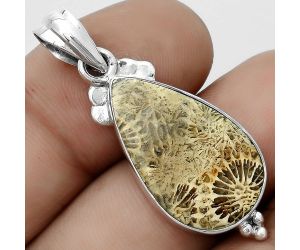 Natural Flower Fossil Coral Pendant SDP123583 P-1100, 14x23 mm