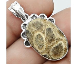Natural Flower Fossil Coral Pendant SDP123609 P-1085, 14x22 mm