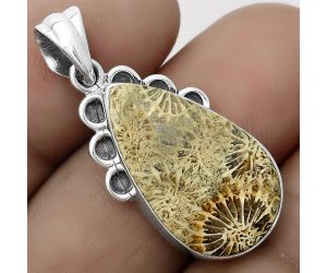 Natural Flower Fossil Coral Pendant SDP123627 P-1085, 14x24 mm