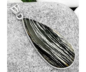 Natural Silver Leaf Obsidian Pendant SDP125028 P-1001, 19x42 mm