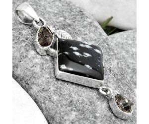 Snow Flake Obsidian & Herkimer Diamond Pendant SDP125564 P-1414, 15x15 mm