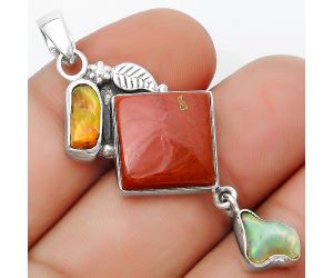 Natural Red Moss Agate & Ethiopian Opal Pendant SDP125566 P-1414, 14x14 mm