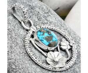 Floral - Kingman Turquoise With Pyrite 925 Silver Pendant P-1615, 9x11 mm