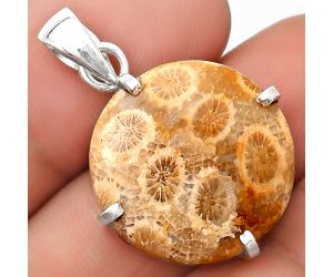 Natural Flower Fossil Coral Pendant SDP126166 P-1013, 20x20 mm