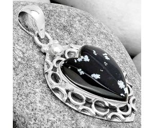 Valentine Gift Heart Natural Snow Flake Obsidian Pendant SDP126245 P-1242, 17x19 mm