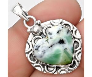 Heart Dendritic Chrysoprase - Africa 925 Sterling Silver Pendant Jewelry SDP126254 P-1242, 16x17 mm