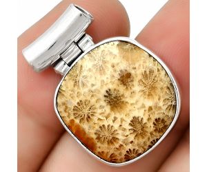 Natural Flower Fossil Coral Pendant SDP126692 P-1621, 19x19 mm