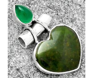Valentine Gift Heart Chrome Chalcedony & Green Onyx Pendant SDP126754 P-1159, 15x18 mm