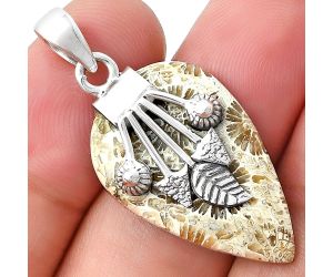 Natural Flower Fossil Coral Pendant SDP127588 P-1647, 17x28 mm
