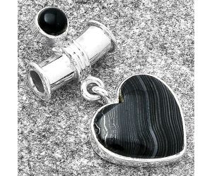 Valentine Gift Heart Black Malachite & Black Onyx Pendant SDP127607 P-1337, 15x16 mm