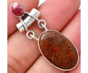 Natural Red Moss Agate & Pink Thulite Pendant SDP127626 P-1276, 14x22 mm