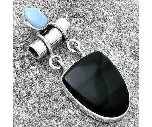 Black Lace Obsidian & Owyhee Opal Pendant SDP127633 P-1276, 15x20 mm