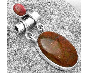Natural Red Moss Agate & Pink Thulite Pendant SDP127641 P-1276, 14x23 mm
