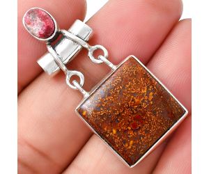 Natural Red Moss Agate & Pink Thulite Pendant SDP127653 P-1276, 17x17 mm