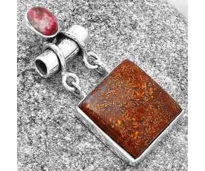Natural Red Moss Agate & Pink Thulite Pendant SDP127653 P-1276, 17x17 mm