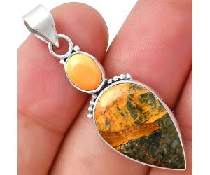Moroccan Yellow Jacket Jasper & Spiny Oyster Shell Pendant SDP127703 P-1617, 13x21 mm