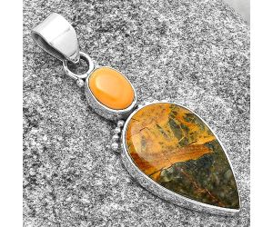 Moroccan Yellow Jacket Jasper & Spiny Oyster Shell Pendant SDP127703 P-1617, 13x21 mm