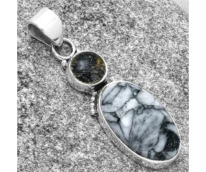 Pinolith Stone & Black Tourmaline In Quartz Pendant SDP127706 P-1617, 11x19 mm
