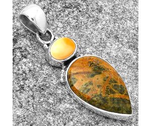 Moroccan Yellow Jacket Jasper & Spiny Oyster Shell Pendant SDP127713 P-1617, 13x20 mm