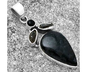Indigo Gabbro, Herkimer Diamond & Black Onyx Pendant SDP127730 P-1203, 13x21 mm
