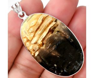 Natural Palm Root Fossil Agate Pendant SDP128275 P-1001, 25x40 mm