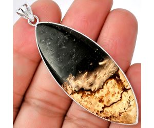 Natural Palm Root Fossil Agate Pendant SDP128457 P-1001, 21x53 mm