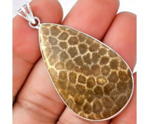 Natural Flower Fossil Coral Pendant SDP128608 P-1001, 26x41 mm