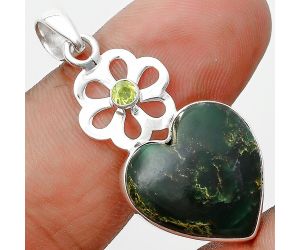 Valentine Gift Heart Natural Green Fuchsite & Peridot Pendant SDP128956 P-1634, 17x17 mm