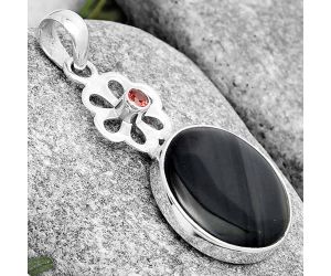 Natural Black Lace Obsidian & Garnet Pendant SDP128980 P-1634, 19x19 mm