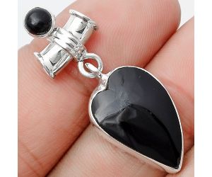 Valentine Gift Heart Natural Black Onyx - Brazil Pendant SDP129208 P-1337, 13x20 mm