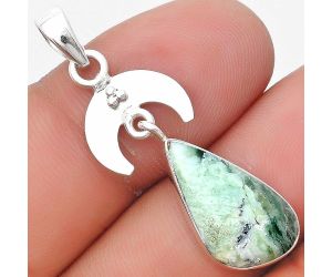 Crescent Moon - Dendritic Chrysoprase - Africa 925 Silver Pendant Jewelry SDP129416 P-1133, 10x18 mm