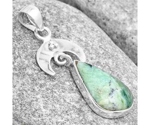 Crescent Moon - Dendritic Chrysoprase - Africa 925 Silver Pendant Jewelry SDP129416 P-1133, 10x18 mm