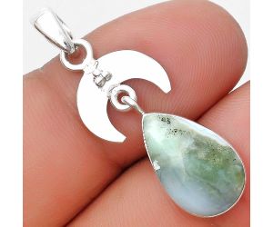 Crescent Moon - Dendritic Chrysoprase - Africa 925 Silver Pendant Jewelry SDP129441 P-1133, 10x16 mm