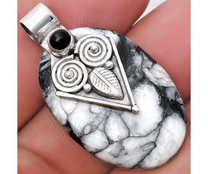 Owl - Pinolith Stone & Black Onyx Pendant SDP130403 P-1649, 21x31 mm