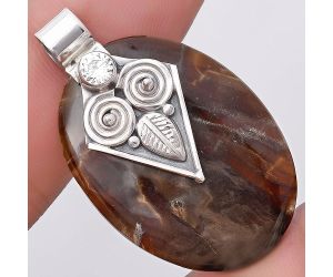 Owl - Red Palm Root Agate & Zircon Pendant SDP130418 P-1649, 25x34 mm