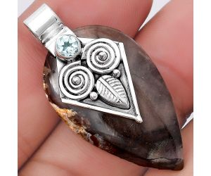 Owl - Red Palm Root Agate & Sky Blue Topaz Pendant SDP130429 P-1649, 20x33 mm