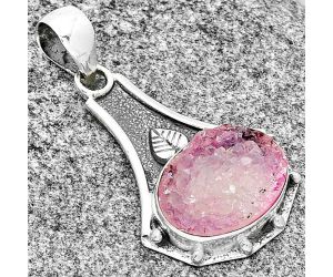 Pink Agate Druzy Pendant SDP130815 P-1715, 13x18 mm