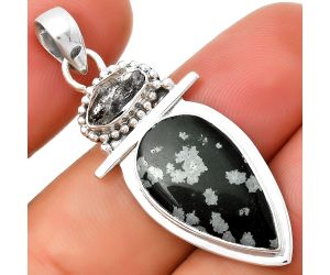Snow Flake Obsidian & Herkimer Diamond Pendant SDP130907 P-1289, 12x21 mm
