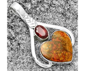 Valentine Gift Heart Rare Cady Mountain Agate & Garnet Pendant SDP131741 P-1166, 16x16 mm