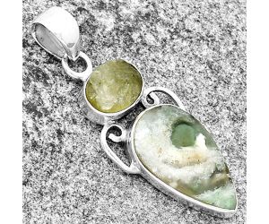 Dendritic Chrysoprase & Green Kyanite Rough 925 Silver Pendant Jewelry SDP132930 P-1132, 11x19 mm