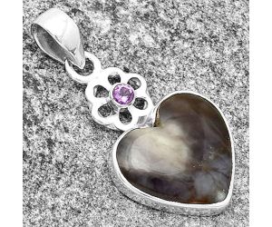 Valentine Gift Heart Amethyst Sage Agate & Amethyst Pendant SDP133220 P-1634, 17x17 mm
