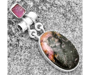 Rhodonite & Pink Tourmaline Rough Pendant SDP133601 P-1276, 14x22 mm