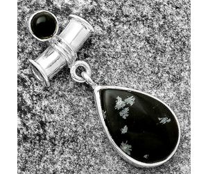 Snow Flake Obsidian & Black Onyx Pendant SDP133711 P-1337, 12x18 mm