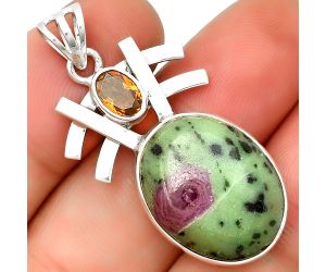Natural Ruby Zoisite - Africa & Citrine Pendant SDP134040 P-1046, 16x20 mm