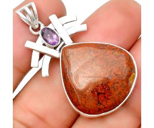 Natural Red Moss Agate & Amethyst Pendant SDP134060 P-1046, 22x23 mm