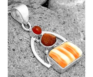 Natural Spiny Oyster Shell, Sunstone Rough & Carnelian Pendant SDP135316 P-1129, 9x13 mm